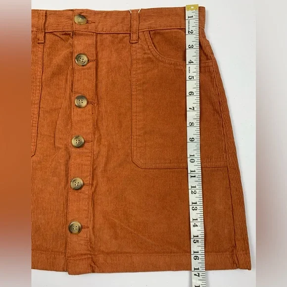 Kensie Corduroy Button Front Mini Skirt Ginger Biscuit NWT 8 - Picture 13 of 13